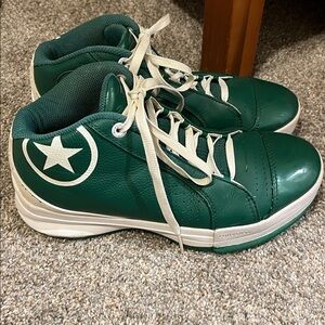 RARE Converse 0100 UNITED WE RISE Shoes 8 Green Leather High Top Sneakers EUC